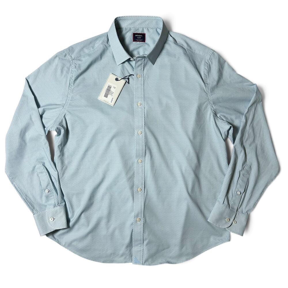 UNTUCKit Falkirk Performance Shirt Mens Size XL Teal Geometric Print NWT